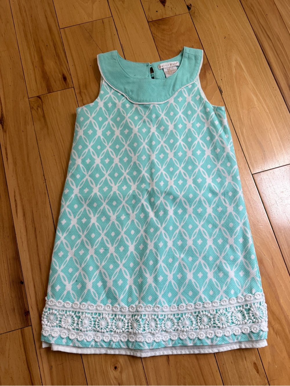 Maggie & Zoe Mint and White Geometric Lace-Trim Dress